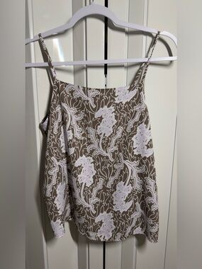 LOFT Floral Spaghetti-Strap Cami in Taupe and White